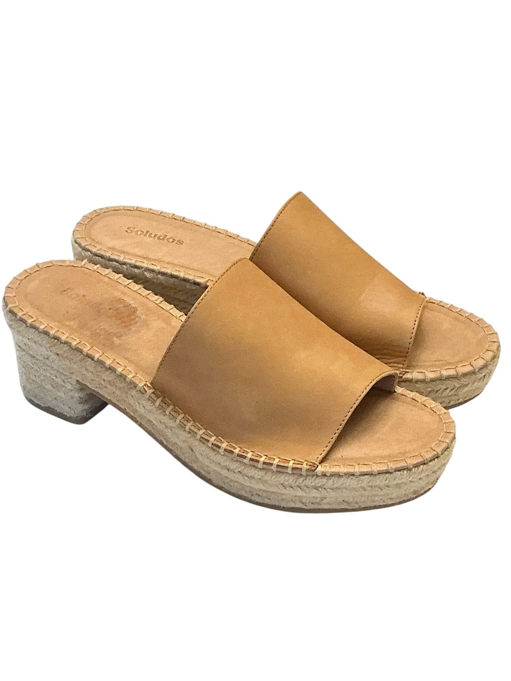 Soludos Laguna Platform Espadrille Open-Toe Slide Sandal Caramel Tan Size: 8.5